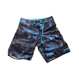 Zoo York Swim Short Mens Size 30 Black 100% Polyester Drawstring Straight Leg